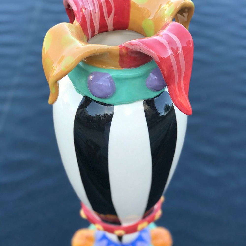 Mardi Gras / Jester Whimsical Multicolor Ceramic  Vase - Picture 7 of 7